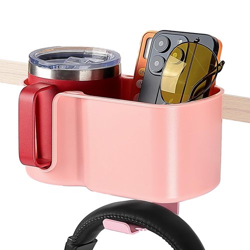KEMIMOTO Desk Cup Holder with Headphone Hanger, 2 in 1 Caddy Organizer for Office Table, Lawn Chair, Golf Cart, Pontoon Boat, Fit for Most 18-32 oz Bottles