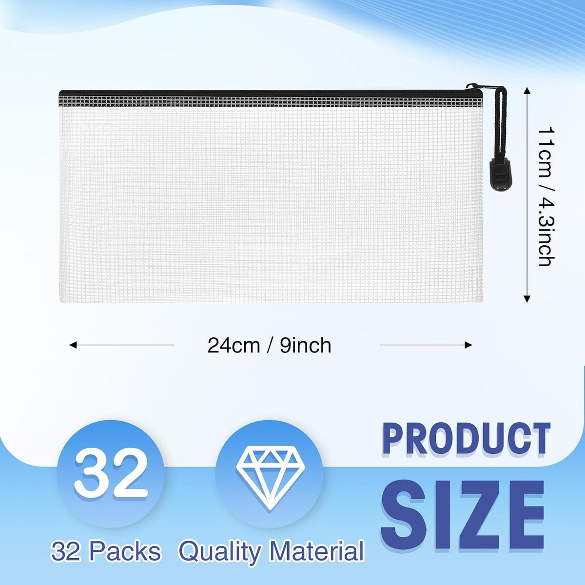 Jetec 32 Mesh Zipper Bags Bikini, Black, 9.5 x 4.5 Inch, 32 Pcs