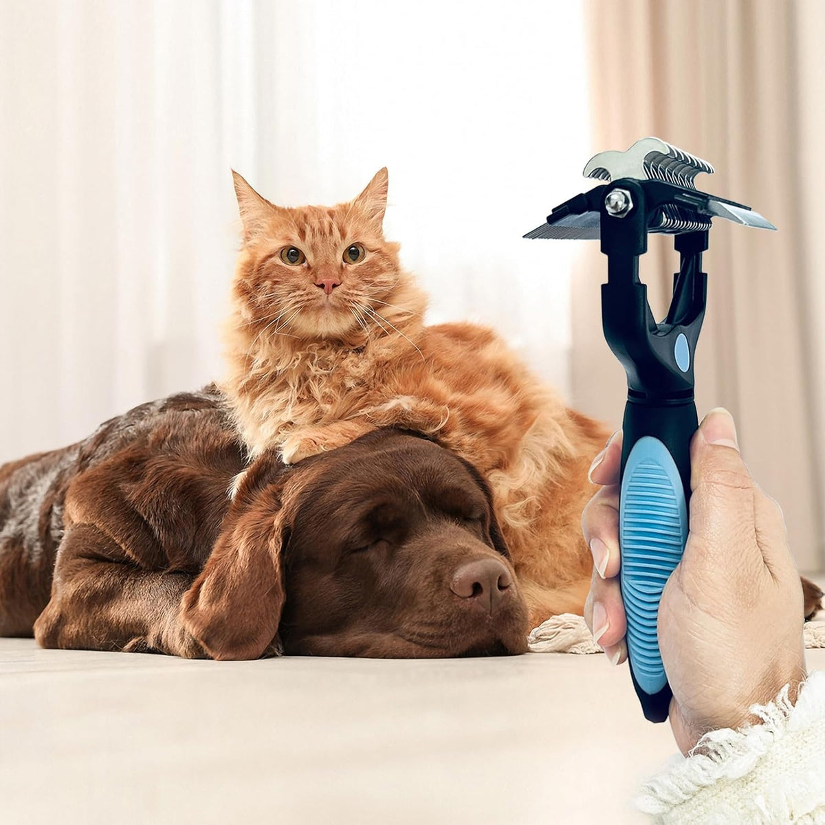 Skiennix 3-in-1 Pet Grooming Brush - Double-Sided Deshedding Tool with Stainless Steel Teeth | Ergonomic Handle for Dogs & Cats, Safe for All Fur Types