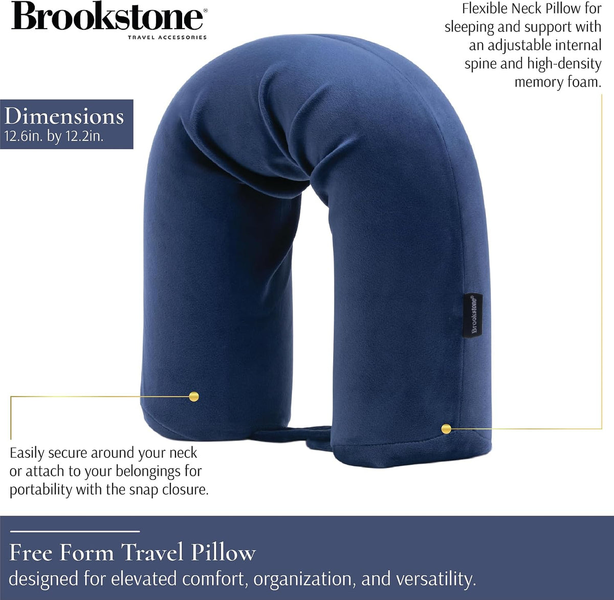 Brookstone Free Form Travel Pillow - Lightweight Flexible Memory Foam Travel Neck Pillow for Sleeping, Car, Airplane & Travel Support, Blue