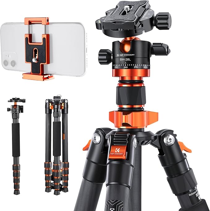 K&F CONCEPT 68" Carbon Fiber Camera Tripod, Compact Tripods