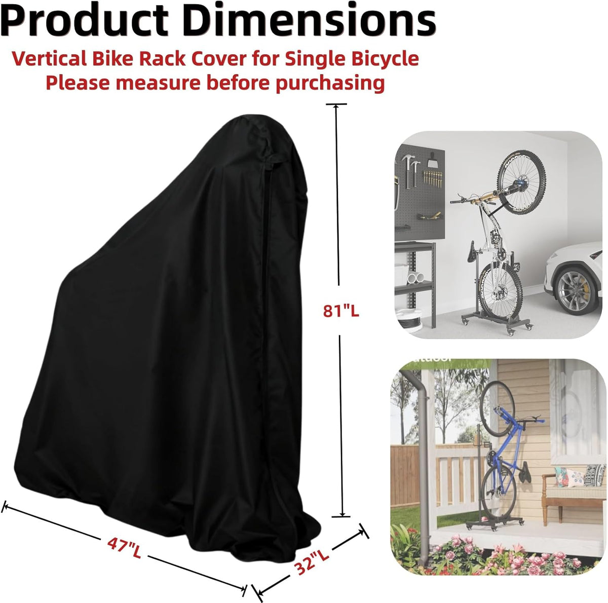 Skiennix Vertical Bike Rack Cover - Waterproof All-Weather Protection for Single Bicycle | 32x47x81 IN