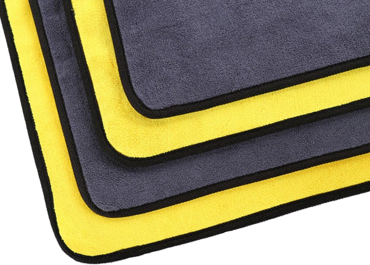 SOFTBATFY Ultrasoft, Large, Thick and Quick Drying Car Microfiber Cleaning Towel 800GSM Polishing Waxing Auto Detailing Towel Cloth (6pack,16 x 16inches) (Grey-Yellow)
