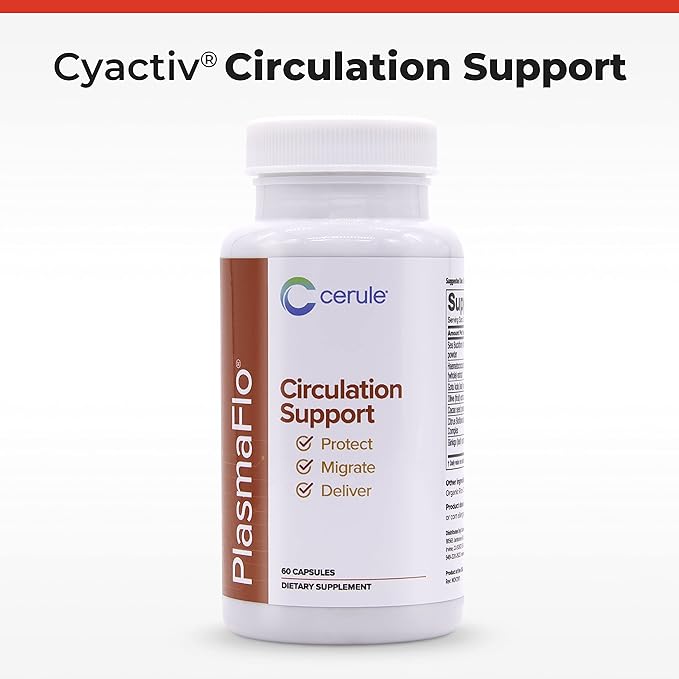 Cerule Plasmaflo Blood Flow Supplement to Support Bloods Circulation in Veins, Capillaries, Vessels and Heart for Vascular Health with a Proprietary Enzyme Blend, Gotu Kola and Ginkgo Biloba