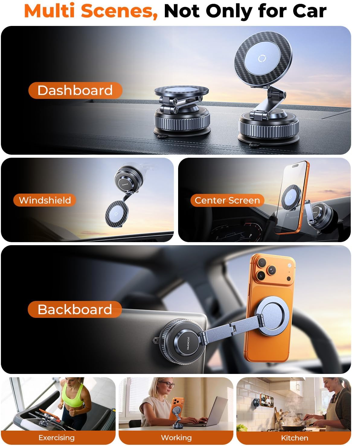 Vacuum Magnetic Car Phone Holder for Magsafe, Long Arm for Tesla Model Y/3