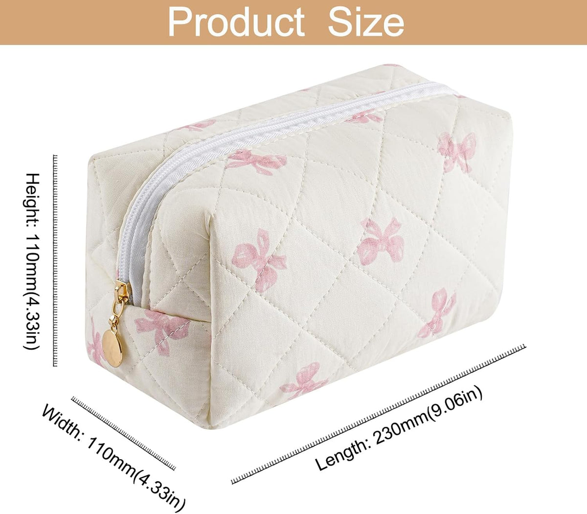 Makeup Bag Travel Cosmetic Bag for Women Girls, Zipper Make Up Pouch, Floral Flowers Toiletry Organizer Makeup, Portable Storage Cosmetic Travel Cloth Bag (Blue Floral+Pink Bow Tie)