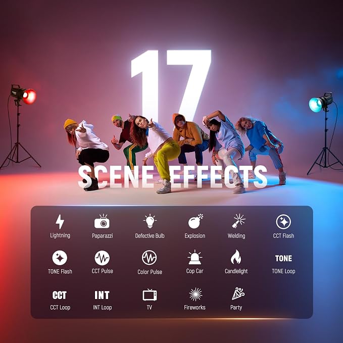 NEEWER 300W RGB LED Video Light APP/2.4G Control 17 Effects, 2500-7500K