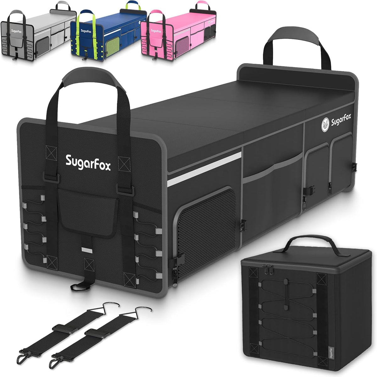 SugarFox Bold Color Block Trunk Organizer | 95L, 35"x13.8"x11.8" | Dedicated Shoe Storage & 26L Ice Pack | Foldable for SUV/Car/Jeep | Stylish Gift & Car Accessories for Men & Women - Pink-X212