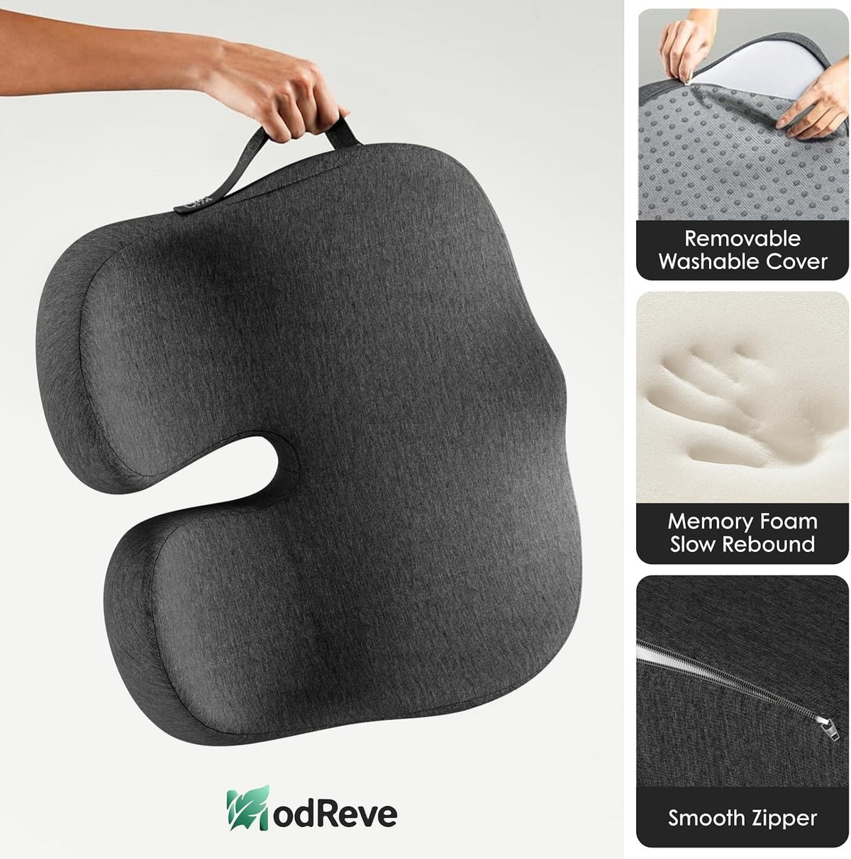 Car Seat Cushion, Memory Foam Cushion with Carry Handle for Drivers, Orthopedic Sciatica & Tailbone Pain Relief for Long Driving, Comfortable Back Support for Car, Truck & Travel - Charcoal