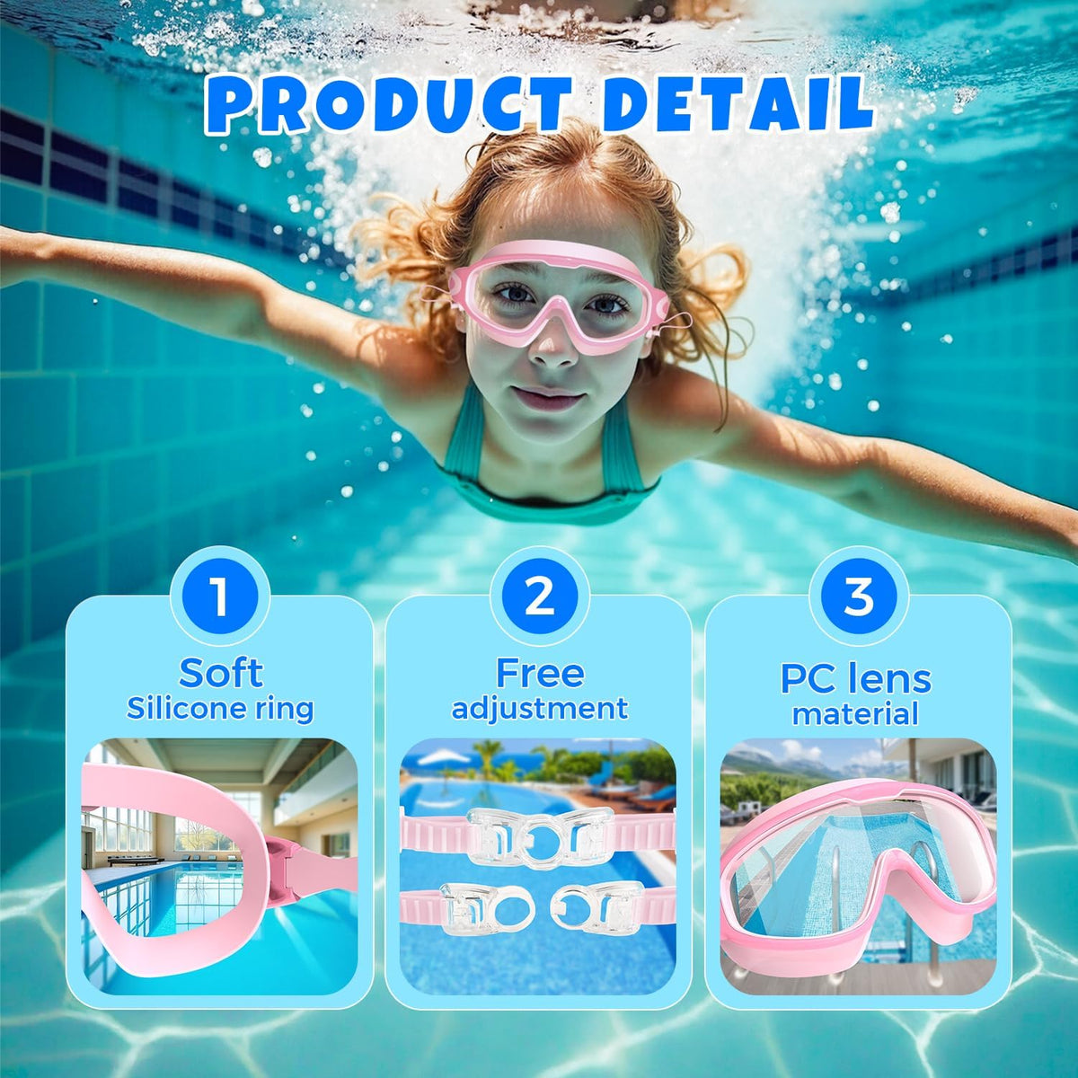 Skiennix Swim Goggles for Kids 3-15 - Anti-Fog UV Protection with Earplugs | Large Frame, 2PCS