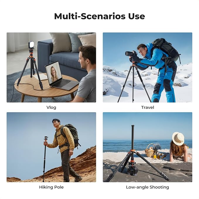 K&F CONCEPT Tripod for Camera, Stable Heavy Duty Travel Tripod for DSLR Cameras