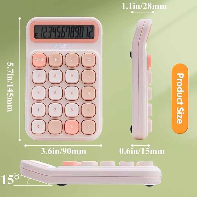 M&G Mechanical Switch Calculator, 12 Digits, Large LCD Display and Big Buttons