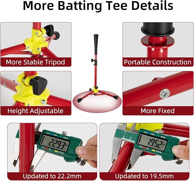 Kids Baseball Tee, 20.87 to 31.29 Inches Batting Tees for Baseball with Carry Bag, Portable Stable Baseball Tees for Hitting, Tripod Tanner Tee for Baseball Practice Stand Aged 3-8 Years