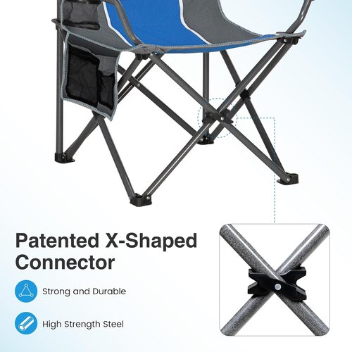 LET'S CAMP Oversized Camping Chair - Heavy Duty 350 LBS Capacity, 2 Pack with Cup Holder & Storage Bag | Blue