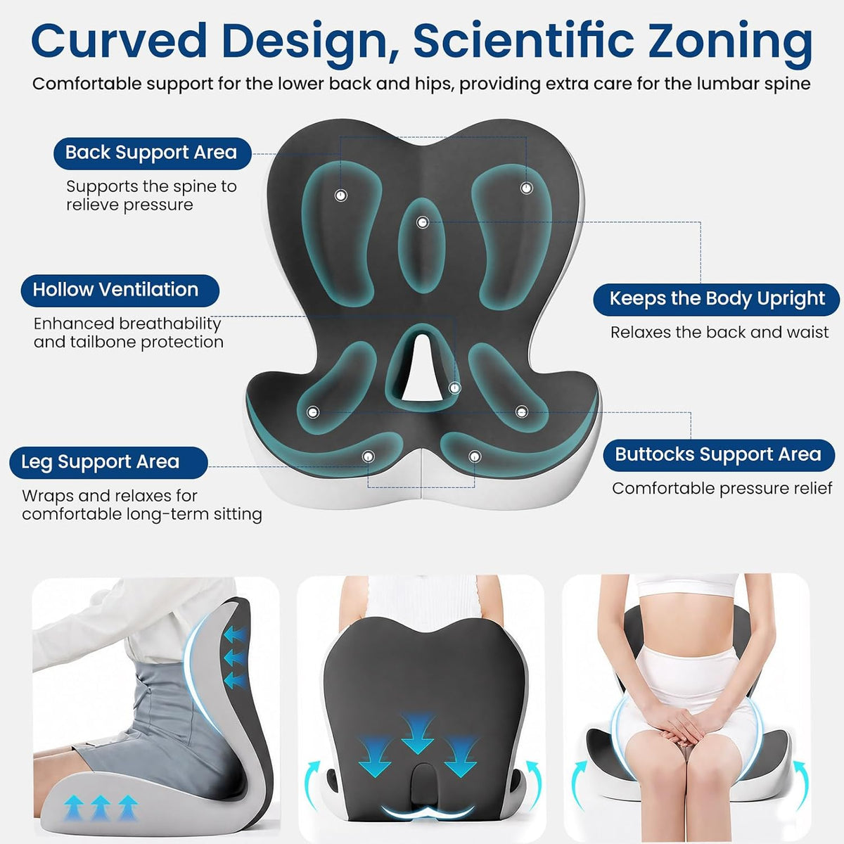 Upgrade Orthopedic Cushion Seat, Orthopedic Cushion for Car, Back and Seat Cushion Pro, Ergonomic Memory Foam Seat Cushion, Non-Slip Belt Backrest for Soothe Pressure Relief（Gray）