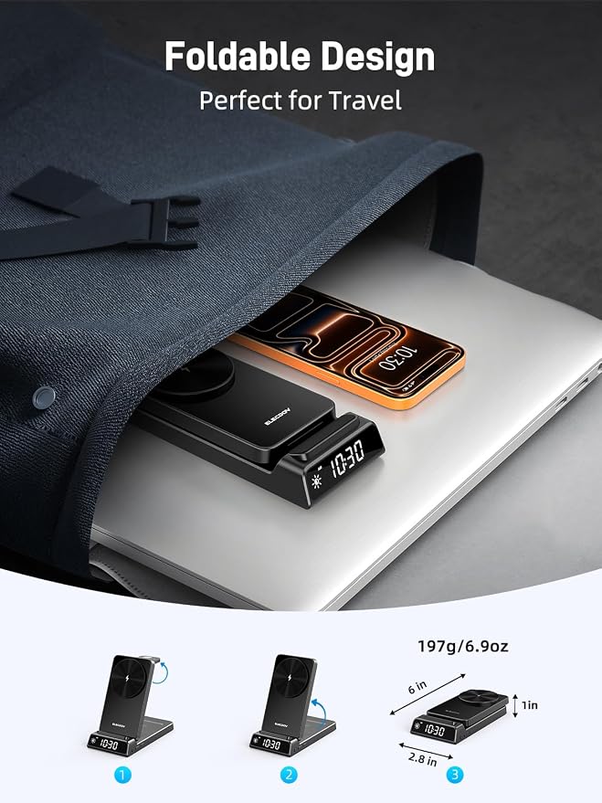 3 in 1 Charging Station for Apple, ELECDOV Magnetic Charger for iPhone