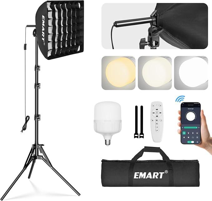 EMART Softbox Photography Lighting Kit, 50W 3000K-6000K LED Bulb