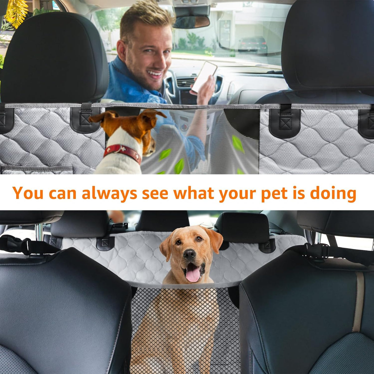 PETICON Dog Car Seat Cover for Back Seat, Waterproof Dog Hammock for Pets