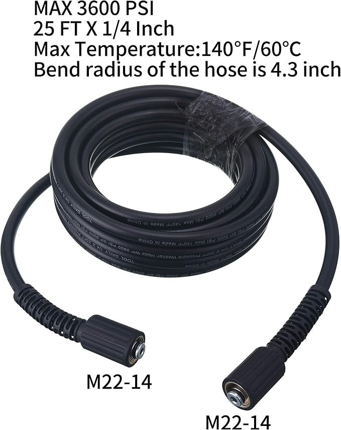 Tool Daily Deluxe Pressure Washer Gun, High Pressure Washer Hose, 25 FT X 1/4 Inch