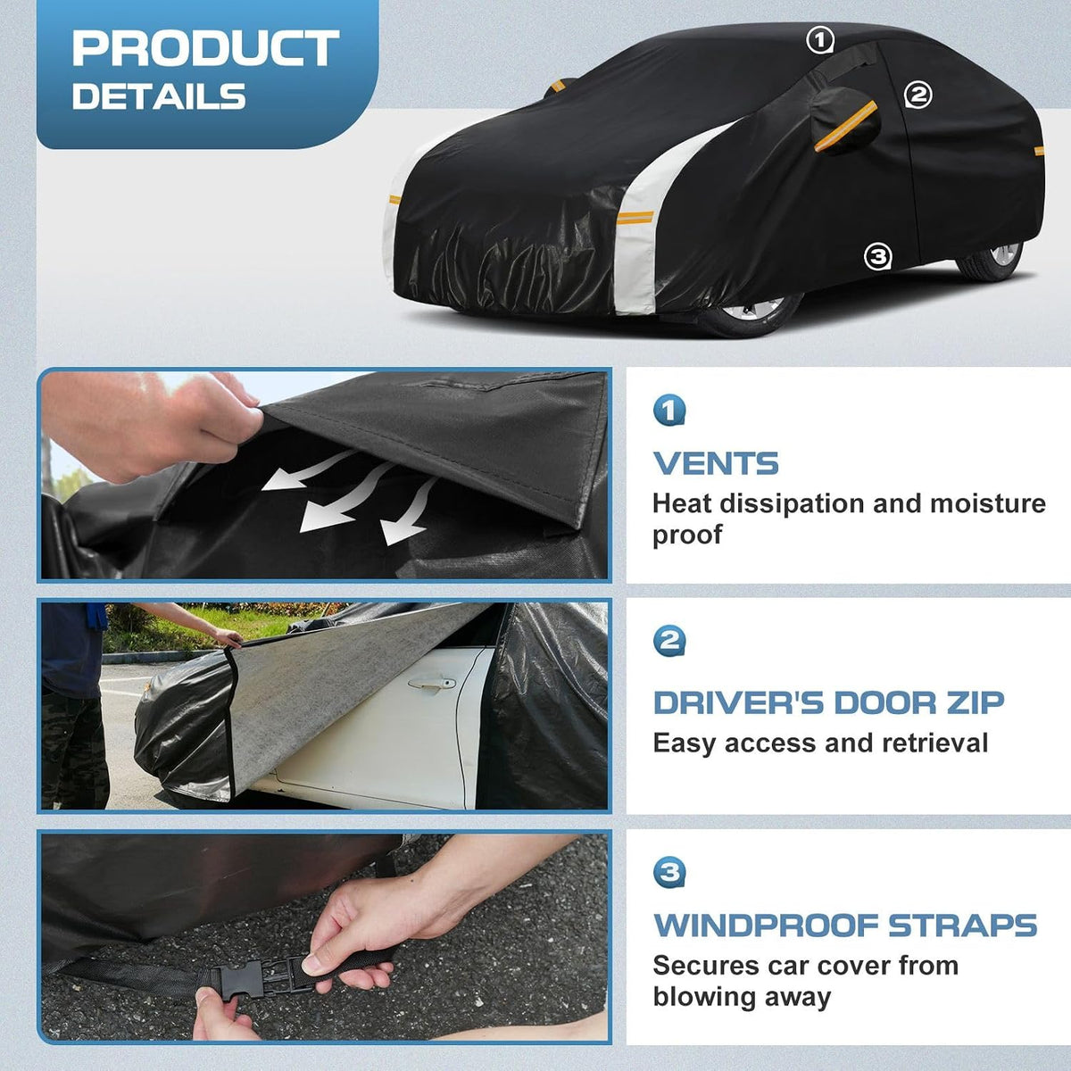 Kaugung 10 Layers Car Cover Custom Fit for Honda CRV CR-V (1995-2026), 100% Waterproof Full Exterior Cover with Vents, Towel & Repair Patches, Outdoor Rain Snow Sun UV Protection.