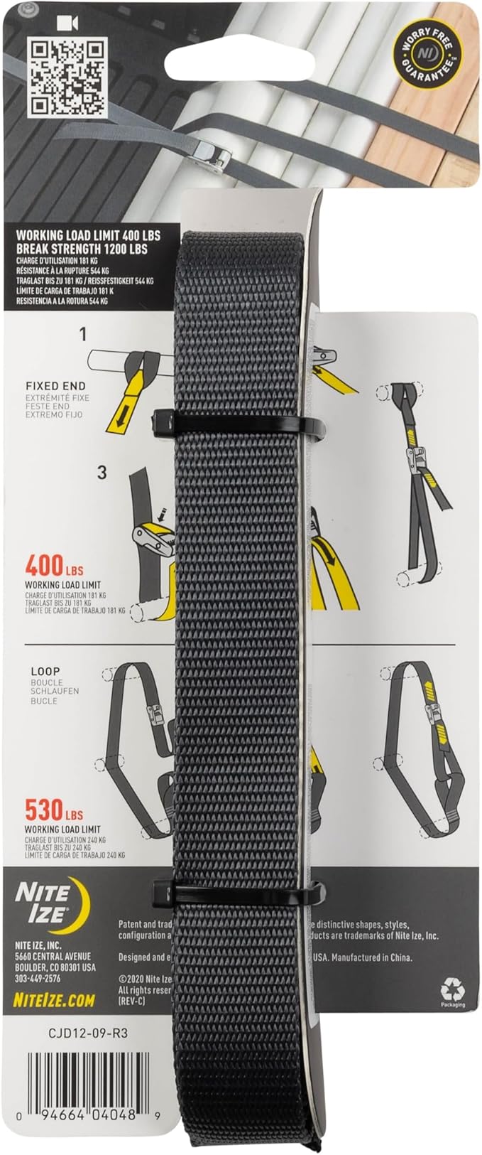 Nite Ize Dual CamJam Tie Down System - Ratchet Straps - Straps for Trucks & Cars - Luggage Strap for Camp Gear - Tie Down Moving Supplies - 12 ft, Black