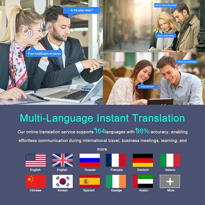 AI Translation Earbuds Real Time, 164 Language Translator Earbud 3-in-1