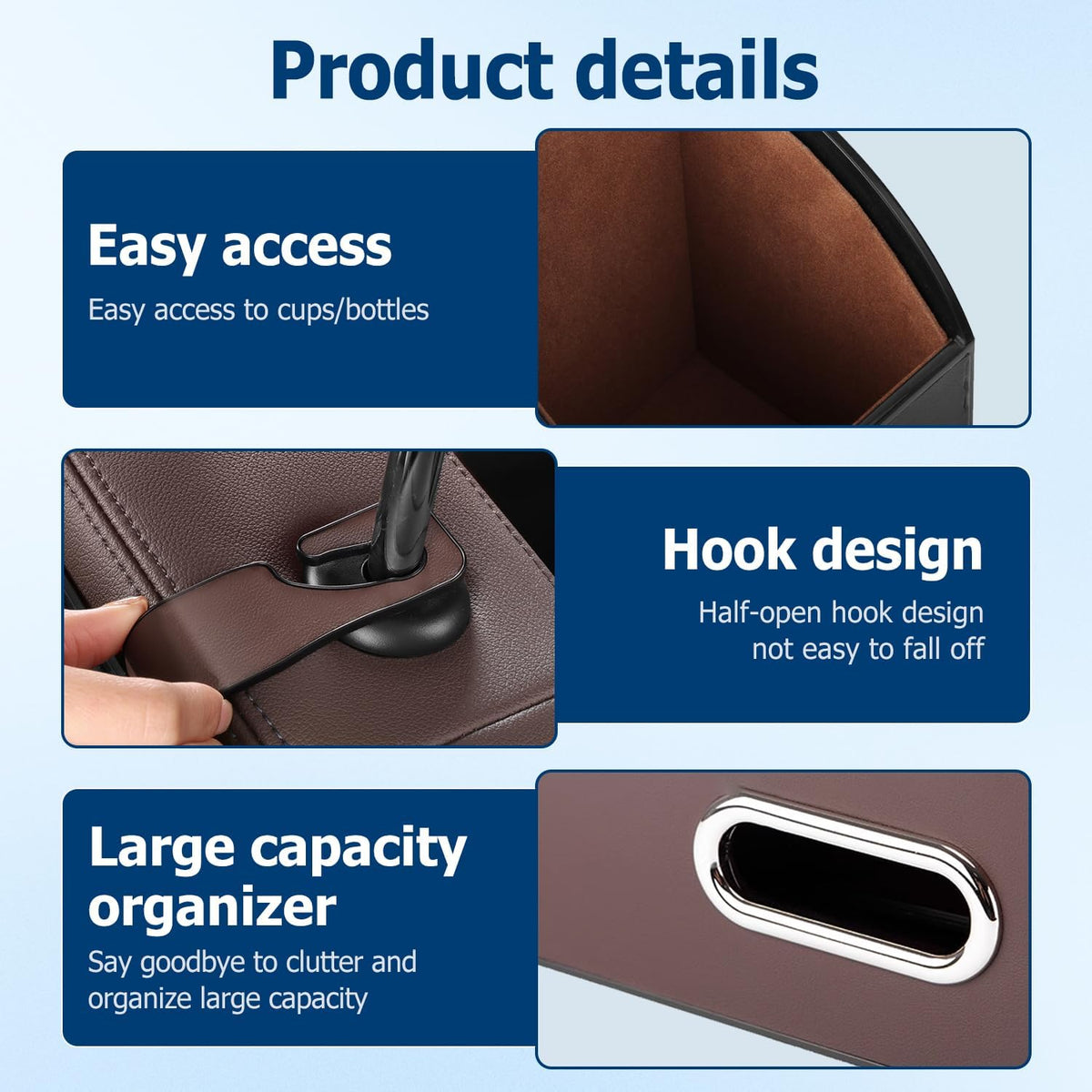 4-in-1 Car Backseat Organizer, 2026 New Car Seat Back Storage Box, Multifunctional Car Back Seat Storage Organizer with Cup Holders, Tissue Box Slot, Hooks to Keep Your Ride Clean & Organized (Brown)