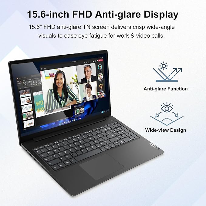 Lenovo V15 Gen 5 15.6" FHD Business Laptop, 12GB DDR5 RAM, 1TB Storage, Intel Core i3 6-core CPU, W11 Pro, Ethernet RJ-45, AI Copilot Key, Webcam w/Shutter, Security Chip Discrete TPM 2.0, Black