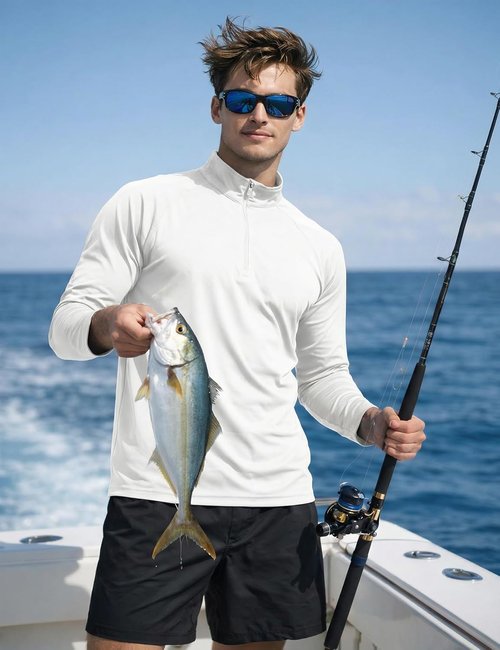 KEFITEVD Men's Sun Protection Shirt - UPF 50+ Long Sleeve 1/4 Zip Quick Dry UV Fishing T-Shirt