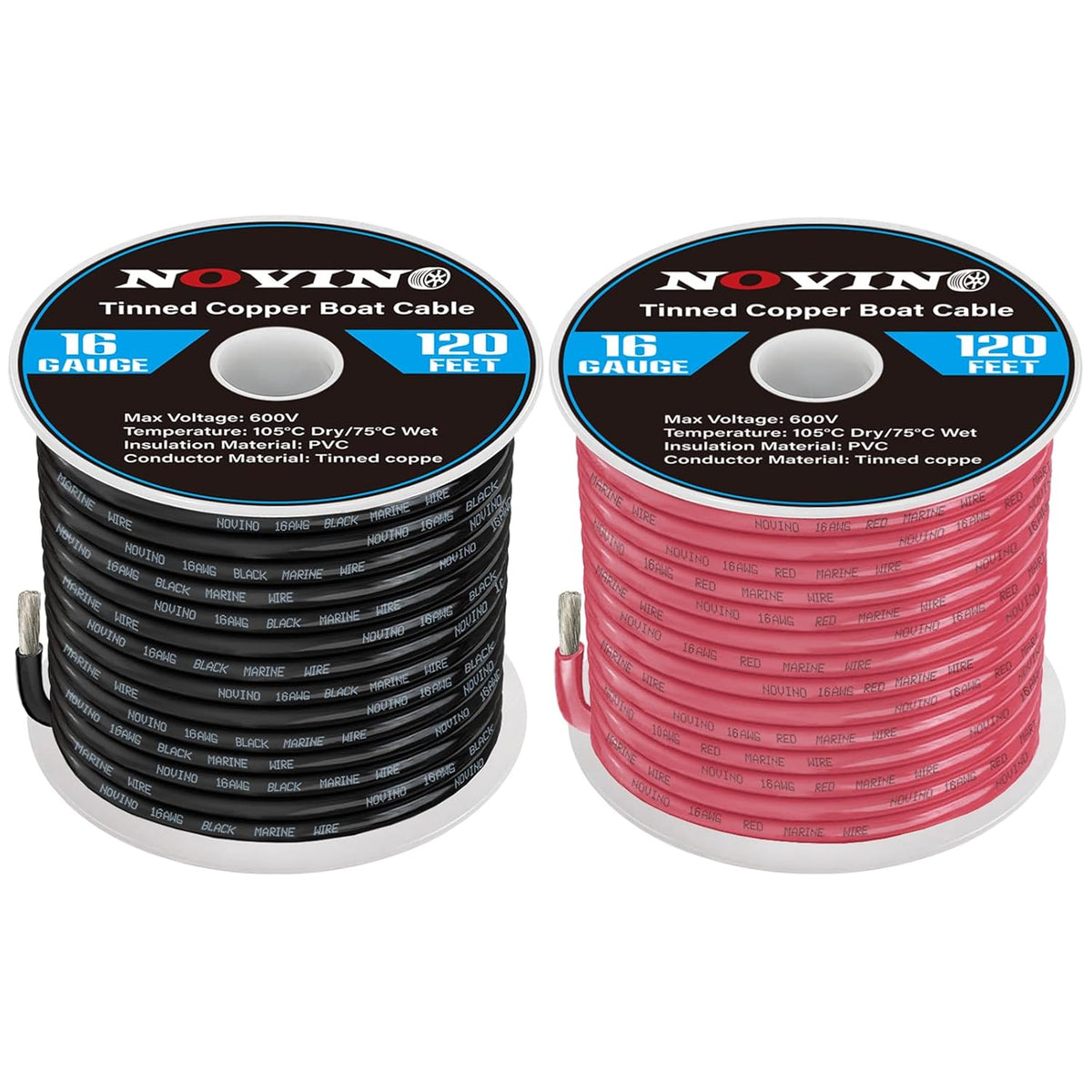 Skiennix 16 Gauge Marine Wire - 16AWG Tinned Copper Electrical Cable | 120FT Red & Black for Boats, RVs, and Solar Applications