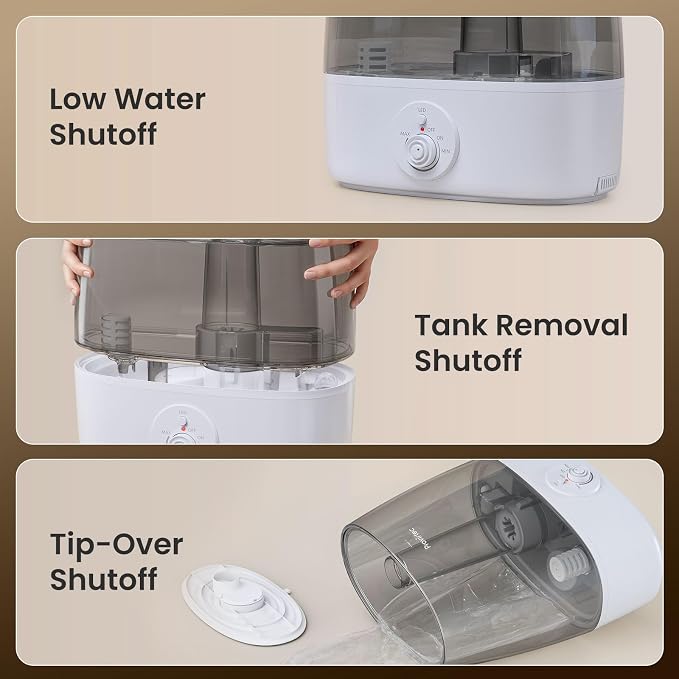6.5L Stay Clean Tank Humidifier for Large Room, Low Maintenance, Top Fill Design, Ultra Quiet 65H Runtime, Cool Mist Ultrasonic for Bedroom, Home, Plants HC12