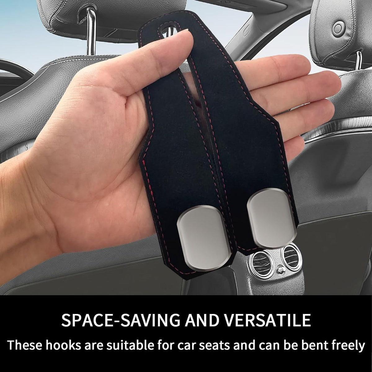 Car Purse Hook, Car Seat Headrest Hooks, Black Leather 4 Pack