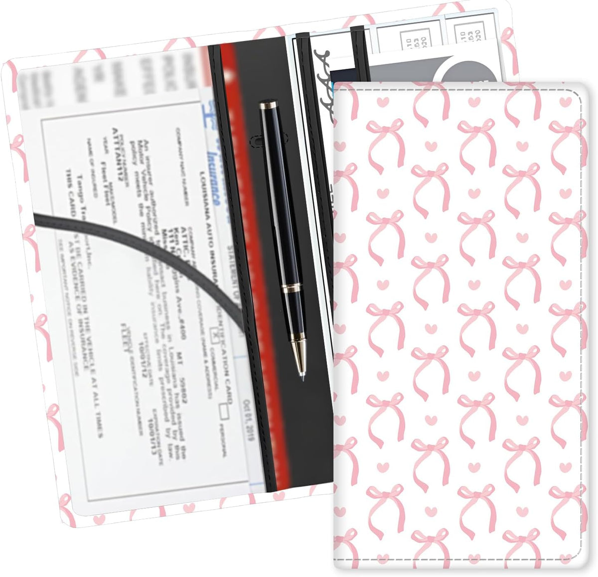 Leather Car Registration and Insurance Card Holder, Cute Car Accessories Vehicle Glove Box Car Organizer for Documents, Cards, License Luxury Black Leopard