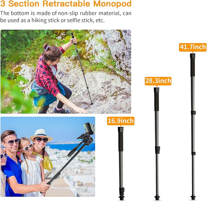 Camera Tripod 66.7 Inch, Patented 3-Way Rotating Portable Cameras Stand