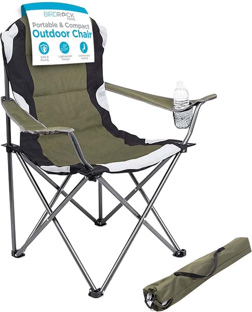 Internet's Best Padded Camping Folding Chair - Comfortable Outdoor Seating with Cup Holder & Carry Bag | Green