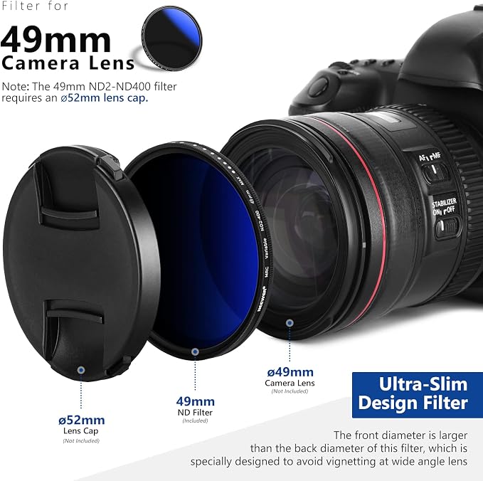 NEEWER 49mm Variable ND Filter ND2-ND400, Neutral Density Filter, Water and