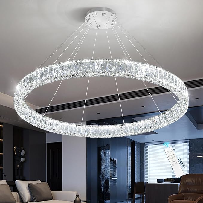 HAIXIANG Modern Crystal Chandelier Dimmable Large Ring LED Pendant Lights