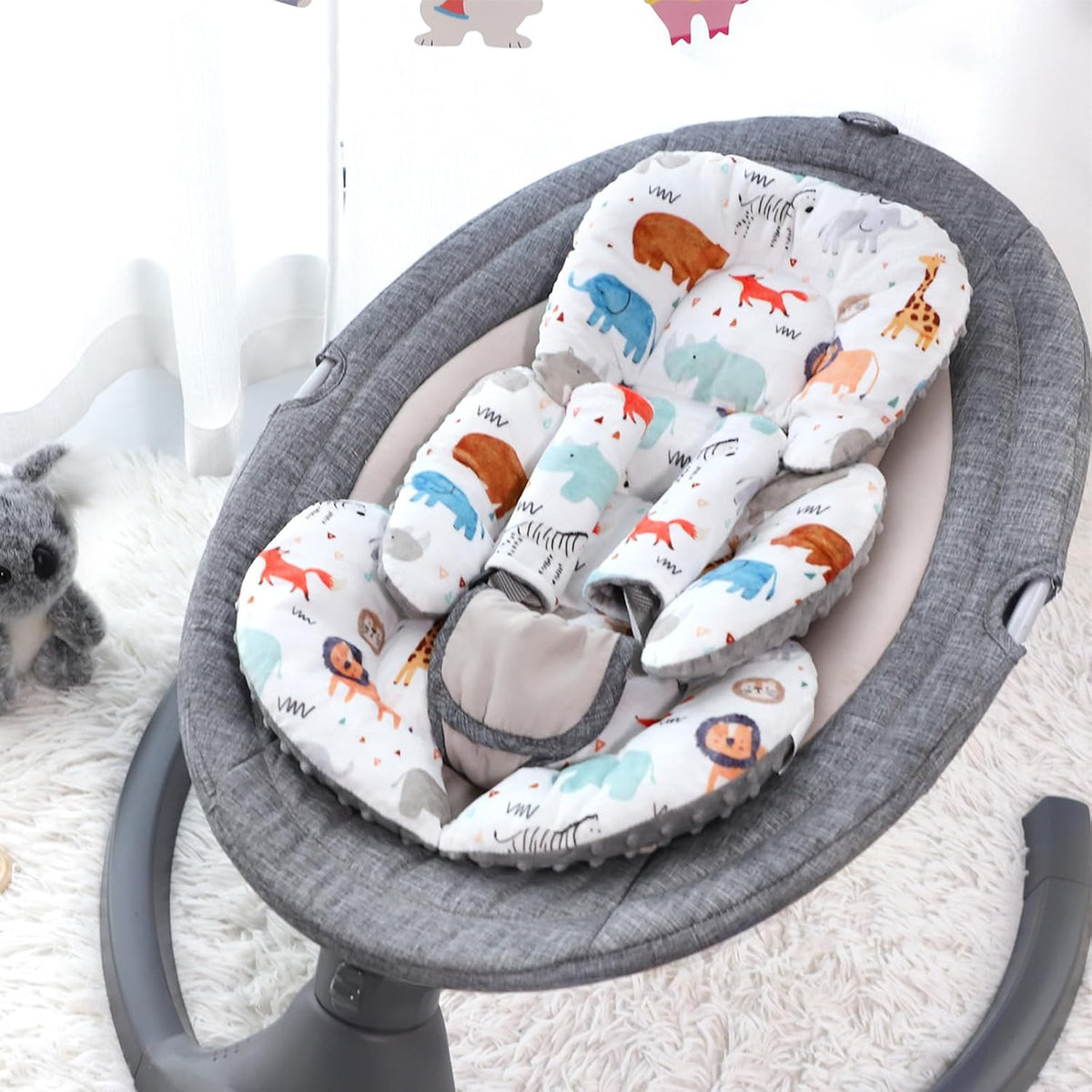 Infant Car Seat Insert, Car Seat Head Support Baby with 2 Covers, Ultra-Soft Newborn Carseat Insert, Perfect for Car Seat, Stroller, Swing, Animals