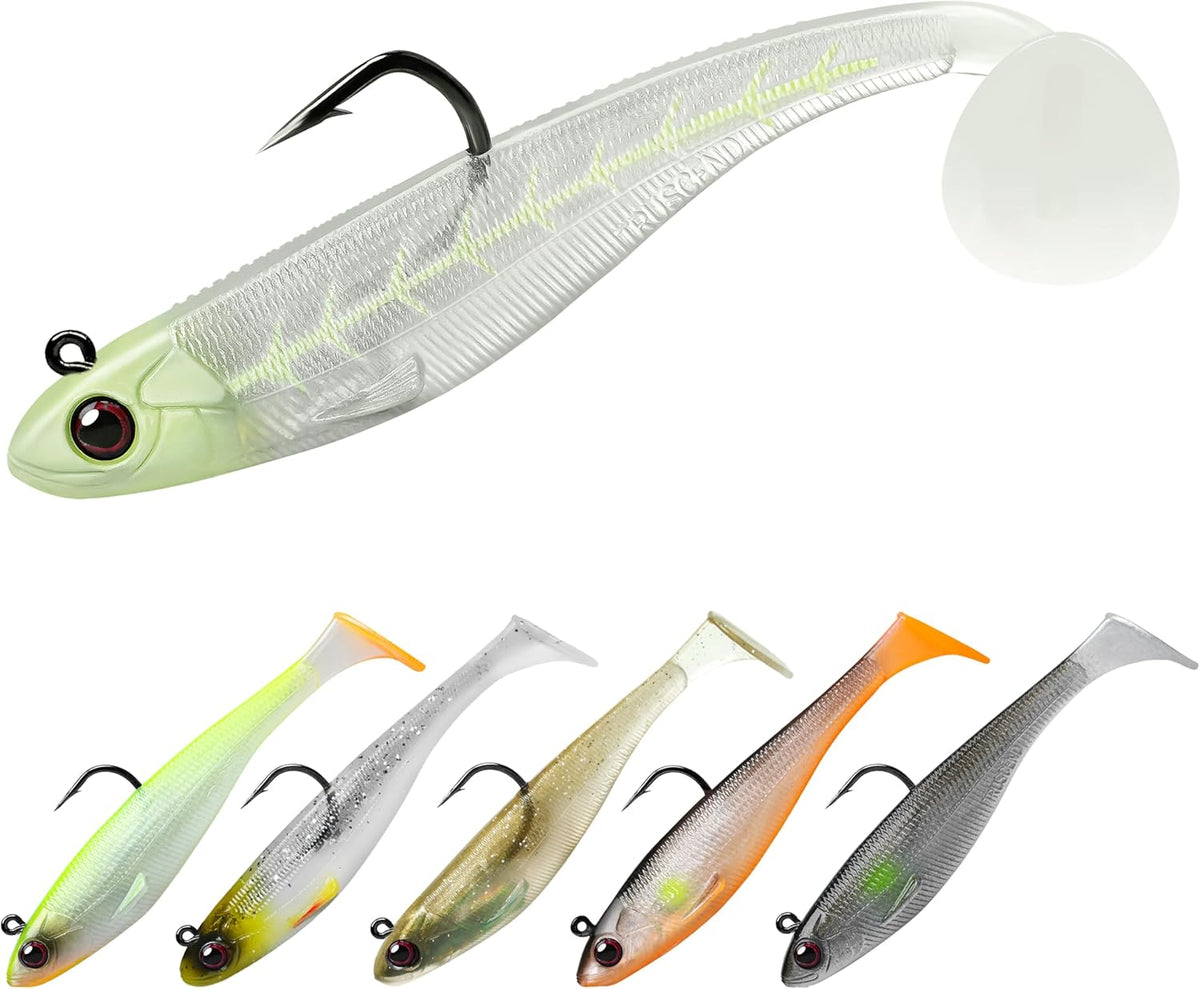 TRUSCEND Shadtale Soft Fishing Lures - Easy Catch Paddle Tail Swimbait with BKK Hooks for Bass, Trout, Crappie & Walleye