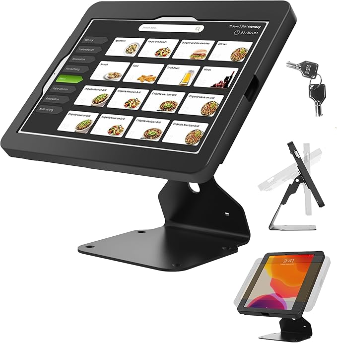 iPad POS Stand for Desk Heavy Metal Flip Lockable Rotate Swivel for iPad 10th