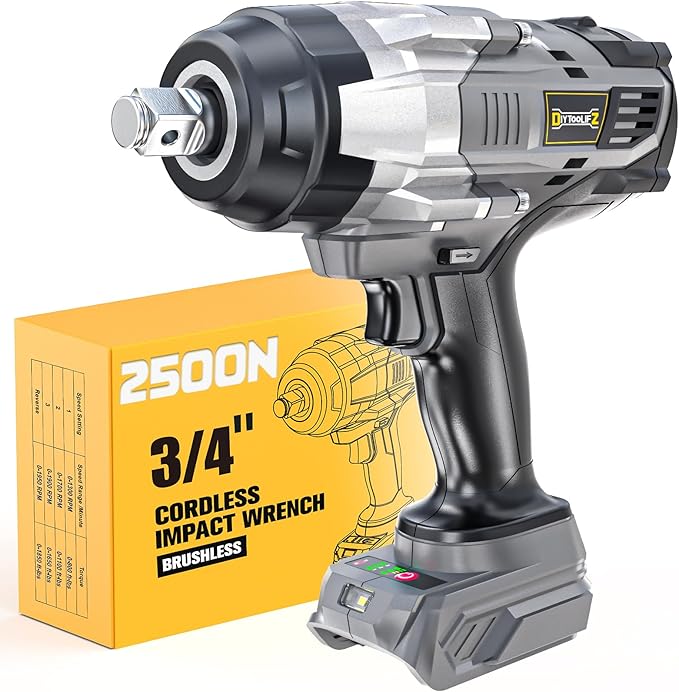DIYtoolifz 3/4" Cordless Impact Wrench Compatible with Dewalt 20V Battery: 1850FT-LBS(2500N.m) High Torque Impact Driver, Auto-Stop Reverse, 4-Speed Heavy Duty Impact for Car/Truck/Mower(Bare Tool)