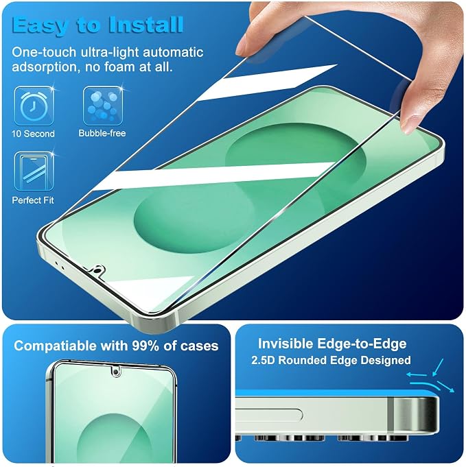 firtstnow 3 Pack for Samsung Galaxy S25 Screen Protector Tempered Glass + 3
