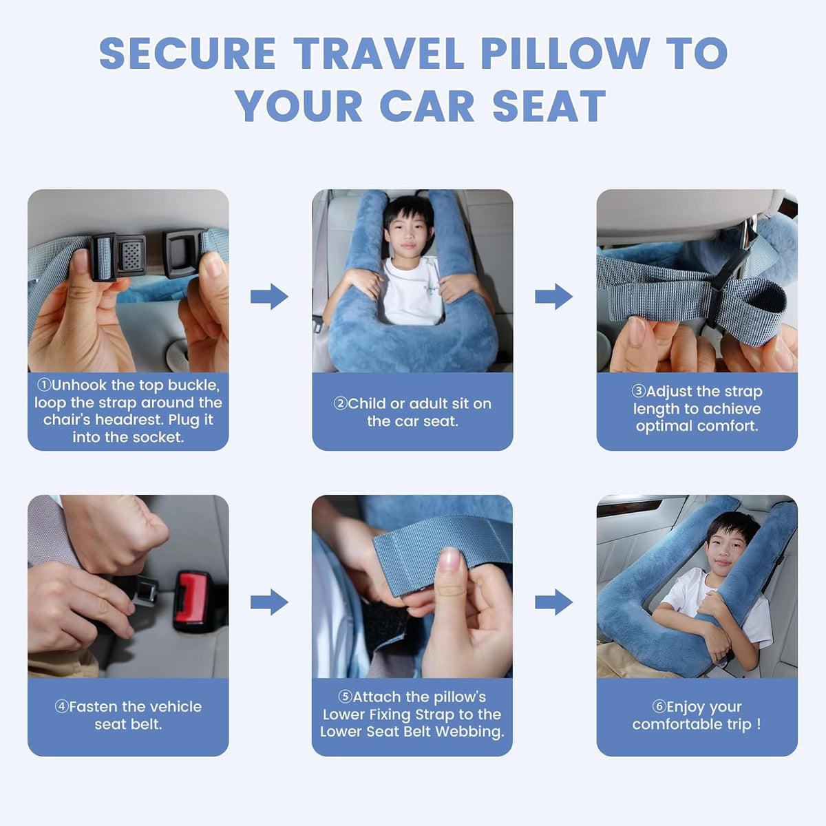 Keemall Car Pillow for Kids, Professional Kids Car Pillow for Sleeping Inflatable Carseat Travel - Safe, Reliable - Travel Pillows for Kid Adult Car Seats Blue