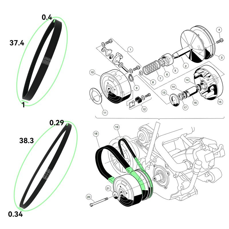 XUANYUDG0769 EZGO TXT Gas Drive Belt Starter Generator Belts for Golf Cart EZGO 4 Cycle Gas TXT Cushman Express Marathon Medalist ST Vehicles Terrain 1994-2013, Replacement OEM # 72054G01, 26414G01