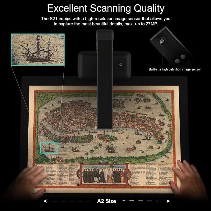 VIISAN Large Format Book & Document Scanner, Capture Size A2/A3, 26MP USB