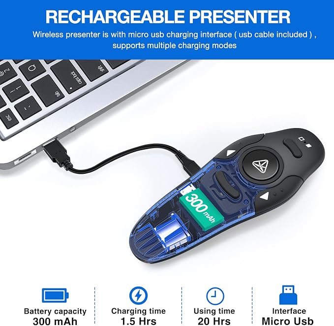 Rechargeable Presentation Clicker Wireless Presenter Remote USB Control