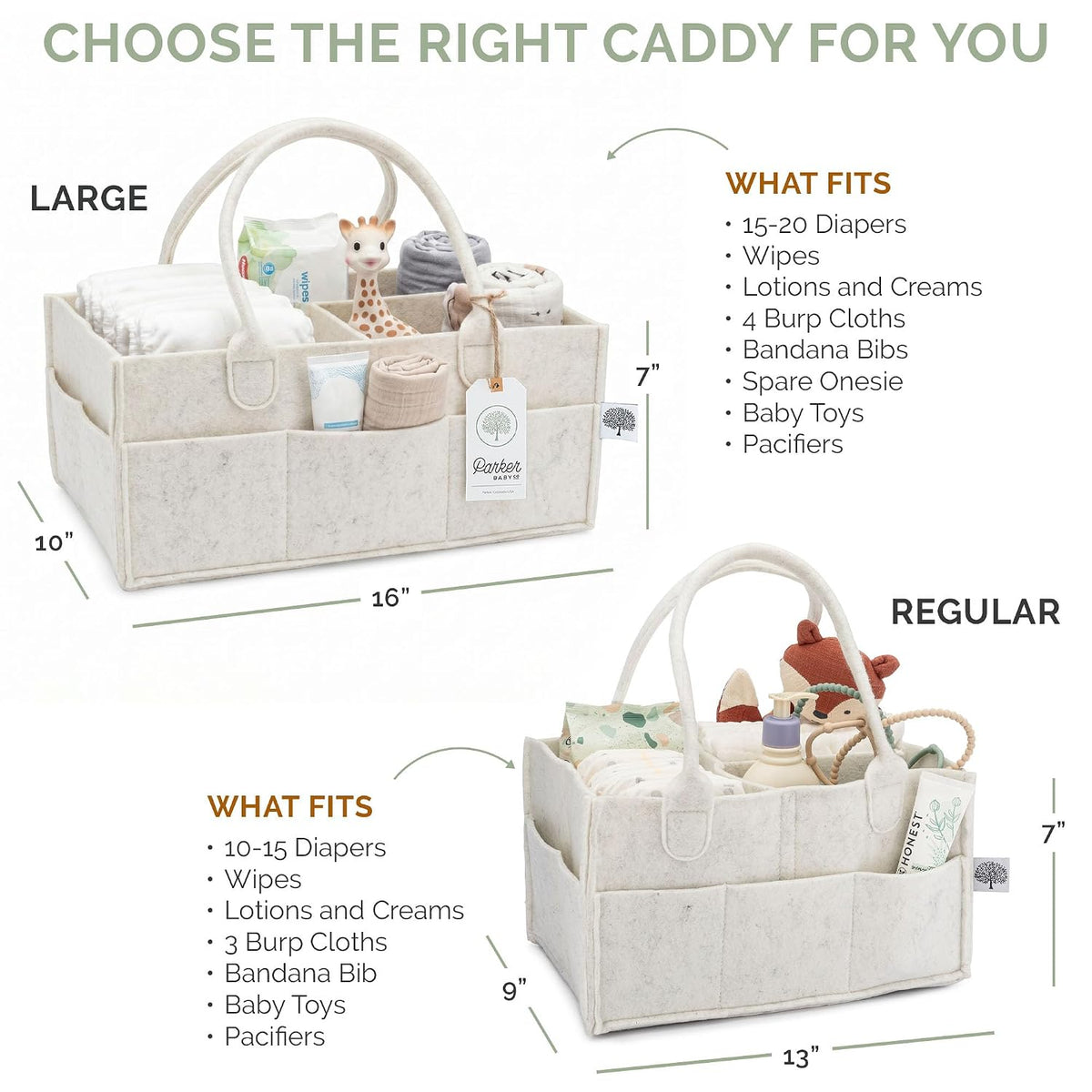 Parker Baby Diaper Caddy - Nursery Storage Bin and Car Organizer for Diapers and Baby Wipes - White, Regular
