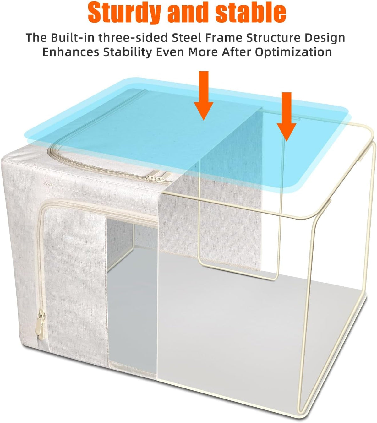 Foldable Clothes Storage Bins with Solid core powder-coated steel fram, 24/ 66L Storage Bags Fabric Box Organizer with Clear Window Zippers Sturdy Handles 2 Pack (Beige, 66L 1Pack)