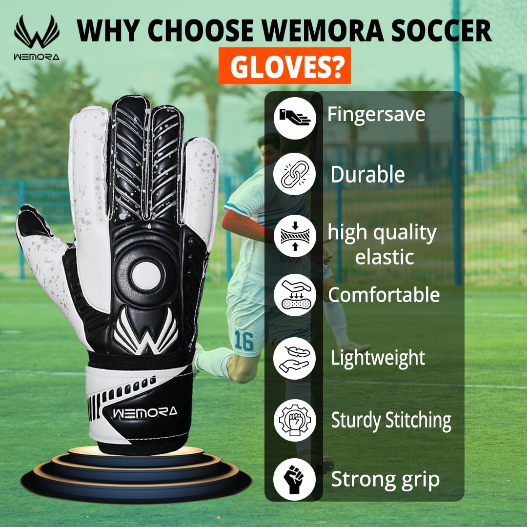 Soccer Goalie Gloves - Fingersave Technology for Kids & Adults | 7.5MM Strong Grip Palm