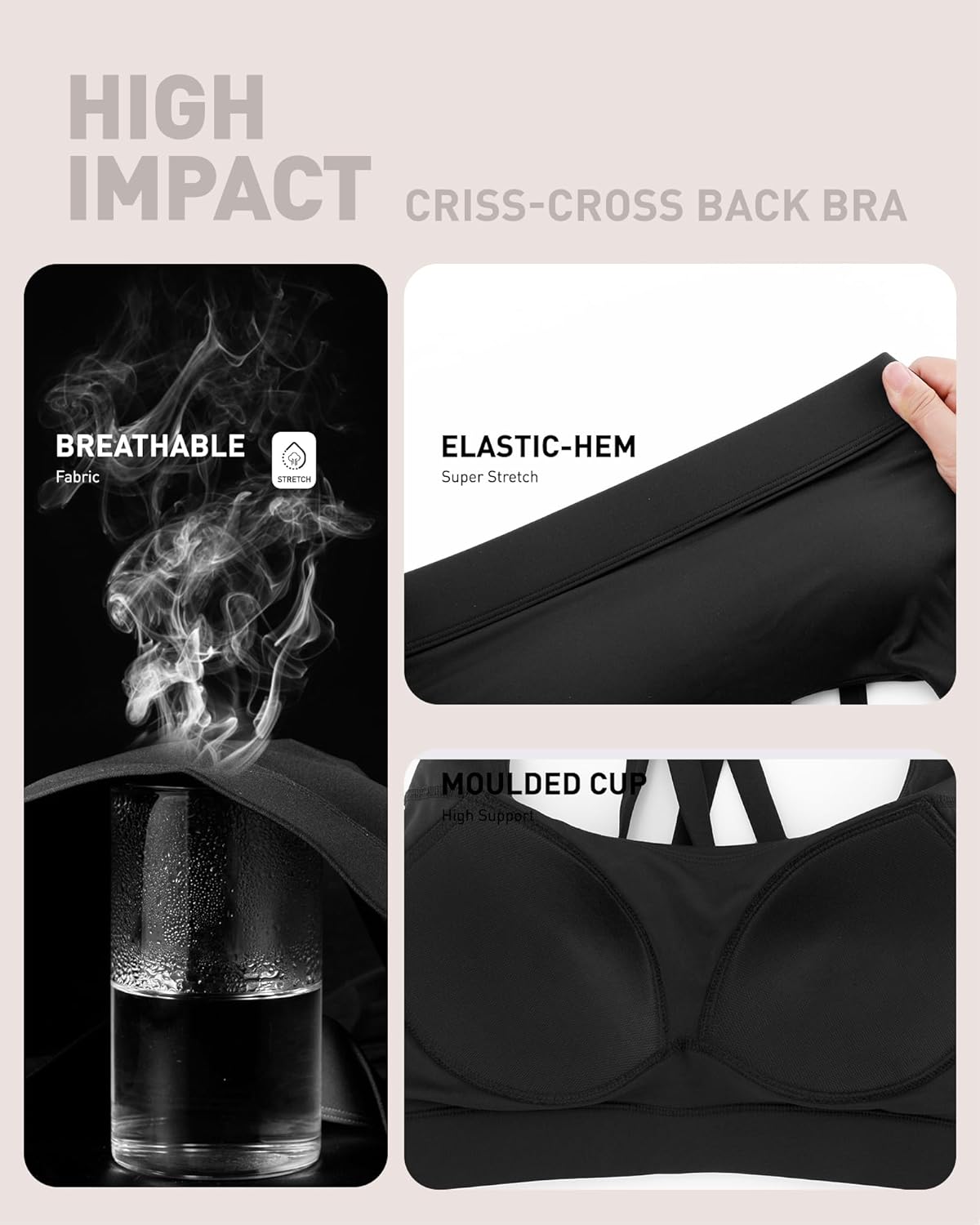 RUNNING GIRL High Impact Sports Bra - Scoop Neck Strappy Design for Maximum Support | Comfortable Moulded Cup